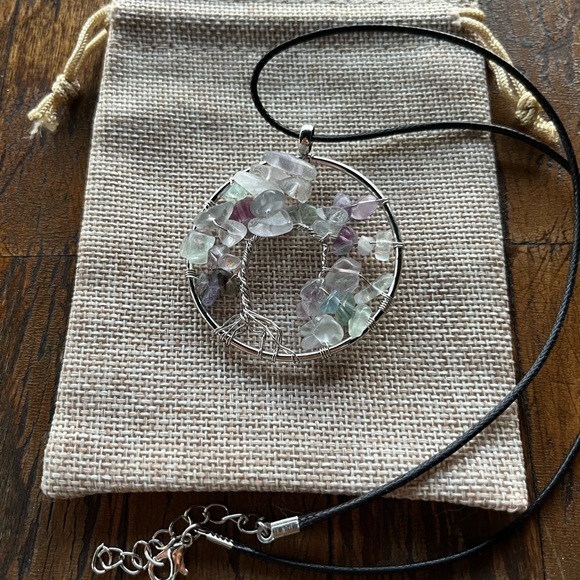 Brand New Fluorite Necklace Tree Of Life Necklace Beautiful Fluorite Pendant - Picture 1 of 3